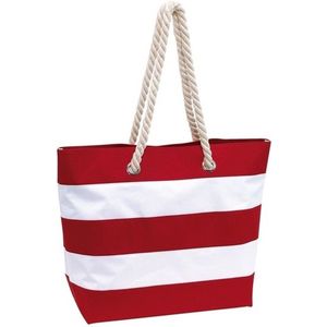 Boodschappentas gestreept rood/wit 47 cm - bags/shoppers met klittenbandsluiting