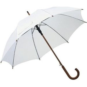 Witte basic paraplu 103 cm diameter met houten handvat - Paraplu's