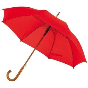 Rode luxe paraplu met houten handvat in haakvorm 103 cm - Paraplu's