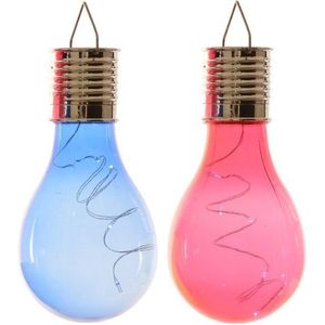 2x Buitenlampen/tuinlampen lampbolletjes/peertjes 14 cm blauw/rood