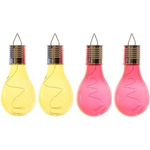 4x Buiten/tuin LED geel/rood peertjes solar verlichting 14 cm - Tuinverlichting - Tuinlampen - Solarlampen op zonne-energie