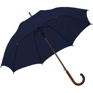 Navy blauwe basic paraplu 103 cm diameter met houten handvat - Paraplu's