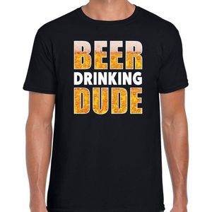 Beer drinking dude fun shirt zwart voor heren drank thema