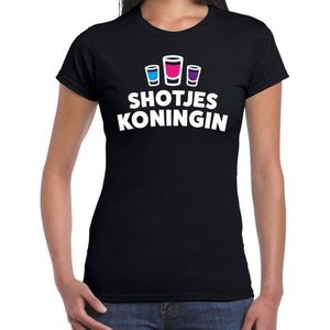 Shotjes Koningin drank fun t-shirt zwart voor dames - Feestshirts