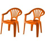 2x Oranje stoeltjes voor kinderen 51 cm - Tuinmeubelen - Kunststof binnen/buitenstoelen voor kinderen