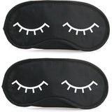 2x Slaapmaskers met slapende oogjes zwart/wit - one size - slaapmaskertje / oogmasker