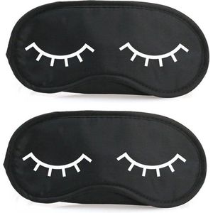 2x Slaapmaskers met slapende oogjes zwart/wit - one size - slaapmaskertje / oogmasker