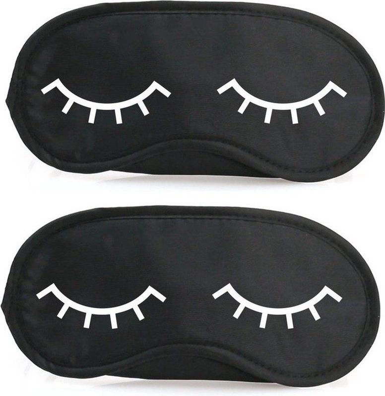 2x Slaapmaskers met slapende oogjes zwart/wit - one size - slaapmaskertje / oogmasker