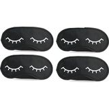4x Slaapmaskers met slapende oogjes zwart/wit - one size - slaapmaskertje / oogmasker