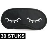 30x Slaapmaskers met slapende oogjes zwart/wit - one size - slaapmaskertje / oogmasker