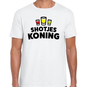 Shotjes Koning drank fun t-shirt wit voor heren - Feestshirts