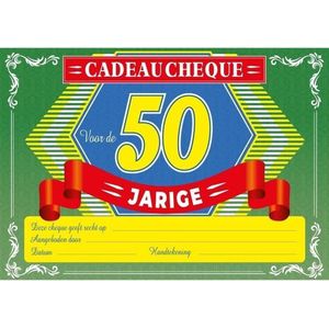 Gift cheque waardebon voor de 50 jarige - Sarah cadeau cheque