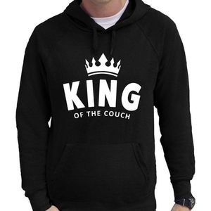 King of the couch fun tekst bankhanger hoodie voor heren zwart - Feesttruien