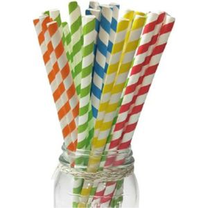 25x Gekleurde gestreepte rietjes van papier - Papieren drinkrietjes