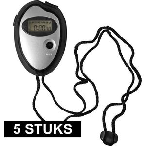 5x Voordelige digitale sport stopwatch zwart/metallic zilver