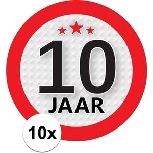 10x 10 Jaar leeftijd stickers rond 9 cm verjaardag versiering