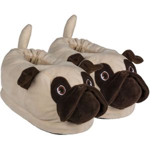 Mopshond - Pantoffels - Beige/Bruin - Pluche - Kinderen