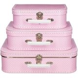 Teken koffertje roze met stippen 25 cm - Kinder opberg koffers voor knutselspullen