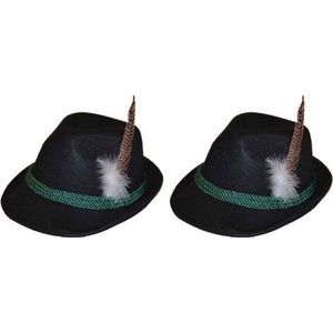 2x Zwarte Tiroler hoedjes verkleedaccessoires voor volwassenen - Oktoberfest/bierfeest feesthoeden - Alpenhoedje/jagershoedje