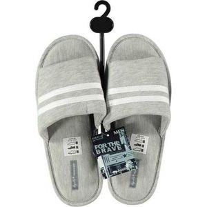 Grijze huisslippers/instapsloffen/pantoffels witte streep voor heren - Grijze slippers voor heren