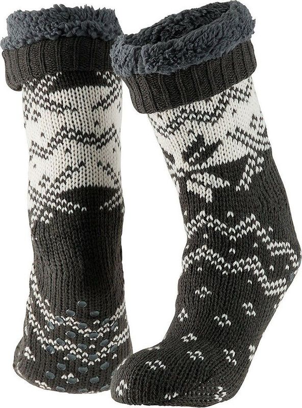 Grijze/Witte Huissokken - Gevoerd - Extra Warm - Voor Heren