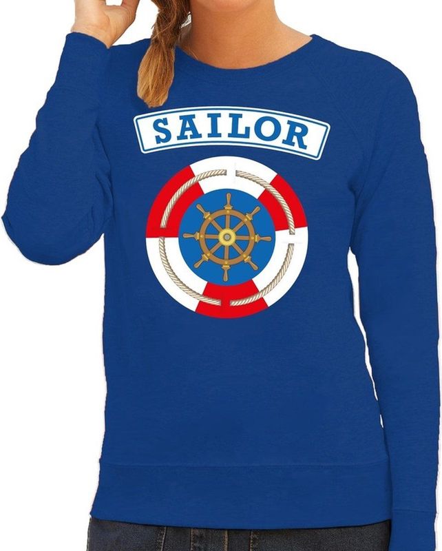 Bellatio Decorations - Verkleed Sweater - Blauw - Dames - Maritiem Thema