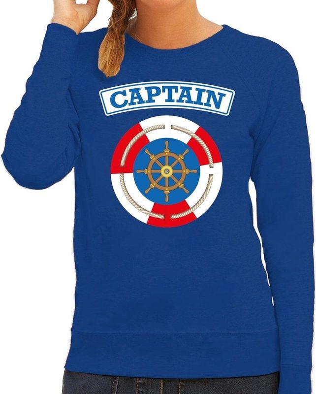 Bellatio Decorations - Kapitein/captain Verkleed Sweater - Blauw - Dames