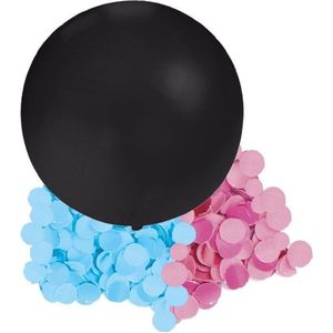 Gender reveal ballon voor party / feestje incl blauw en roze confetti zwart 60 cm