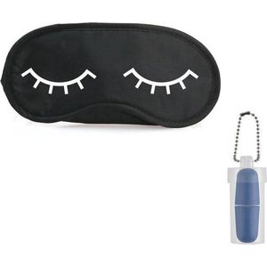 Slaapmasker met slapende oogjes zwart/wit inclusief blauw oordopjes - one size - slaapmaskertje / oogmasker