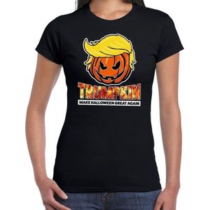 Trumpkin make Halloween great again verkleed t-shirt zwart voor dames - horror pompoen shirt / kleding / kostuum XS