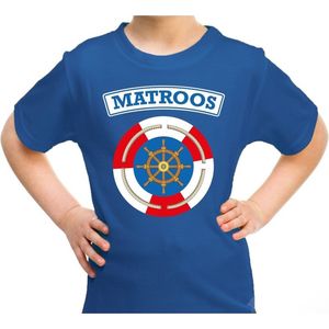 Matroos verkleed t-shirt blauw voor kids - maritiem carnaval / feest shirt kleding / kostuum / kinderen 122/128