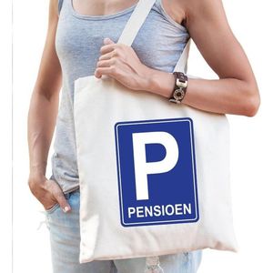 Pensioen P parkeerbord cadeau tas beige voor dames - Feest Boodschappentassen
