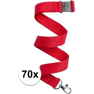 Keycord/lanyard koord - 70x - rood - met sleutelhanger - 50 cm