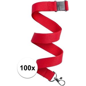 100x Rode lanyard/keycord met sleutelhanger 50 cm