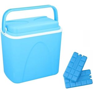 Voordelige blauwe koelbox 24 liter - inclusief 6 koelelementen - 38 x 26 x 39 cm