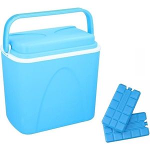 Voordelige blauwe koelbox 24 liter - inclusief 6 koelelementen - 38 x 26 x 39 cm