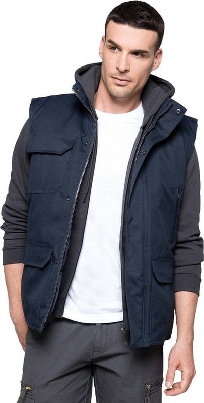 Grote maten outdoor/werk winter vest/bodywamer navy blauw voor heren - Herenkleding/dikke jassen plus size - Mouwloze outdoor buiten werk vesten