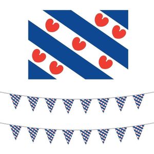 Friesland decoratie pakket met Friese vlag en 2 vlaggenlijnen - Elfstedentoch/ Friesland versiering