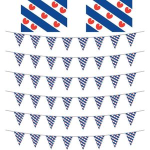 Friesland decoratie pakket met 2 Friese vlaggen en 6 vlaggenlijnen - Elfstedentoch/ Friesland versiering