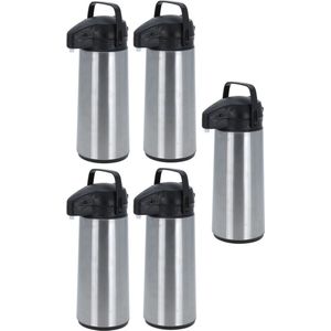 Thermoskan/isoleerkan - 5x - met pomp - RVS - 1,8 liter - Koffiekannen/theekannen