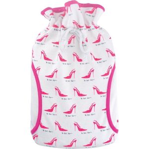 Kruik - Warmwaterkruik - Wit met Roze Hoge Hakken Print - Duurzaam Kunststof - 2 Liter