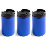 3x Warmhoudbekers/warm houd bekers metallic blauw 320 ml - RVS Isoleerbekers/thermosbekers voor onderweg