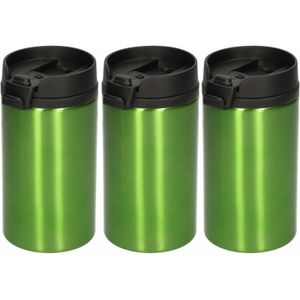 10x Warmhoudbekers metallic/warm houd bekers groen 320 ml - RVS Isoleerbekers/thermosbekers voor onderweg