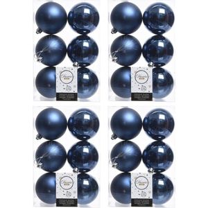 24x Donkerblauwe kerstballen 8 cm  glanzende/matte kunststof/plastic kerstversiering - Kerstbal