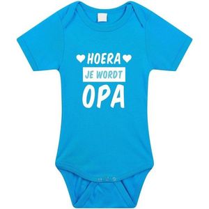 Hoera je wordt opa tekst baby rompertje blauw jongens - Kraamcadeau - Babykleding 56