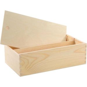 Houten pennenbakje/tekendoos met schuifdeksel 35,5 x 20 x 10,8 cm - - Pennenbakje/doosje met dubbel vak - Hobby/knutsel opberg materiaal