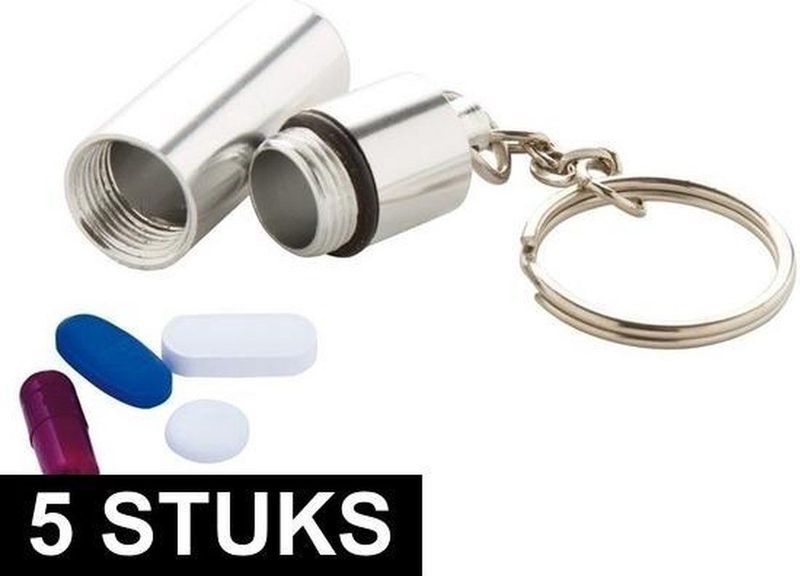 5x Sleutelhangers met pillen koker 5 cm - Pillendoosjes
