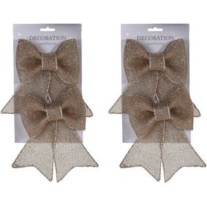 Champagne glitter strikken 4 stuks 18 cm - Kerstversiering jute glitter strikjes 4 stuks