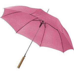 Automatische paraplu 102 cm doorsnede in het roze - grote paraplu met houten handvat