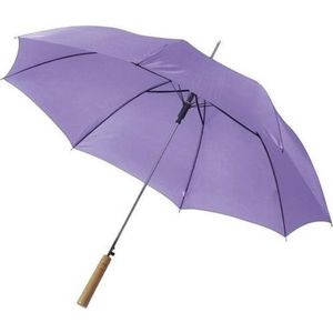 Automatische paraplu 102 cm doorsnede in het paars - grote paraplu met houten handvat